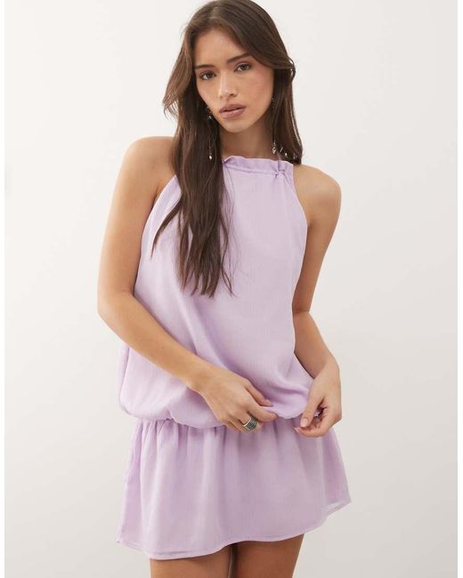 Motel Pink Veloria High Neck Halter Drop Waist Dress