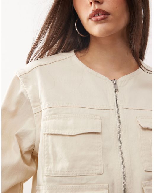Monki Natural Utlity Jacket With Zip Off Sleeves