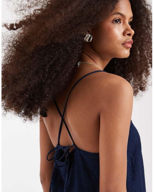 ASOS Blue Denim Smock Midi Dress With Side Pockets