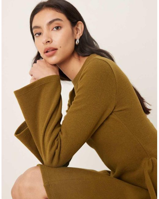 ASOS Green Supersoft Long Sleeve Godet Mini Dress