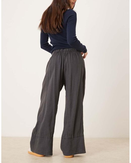 Free People Blue Days End Linen Pull On Trouser