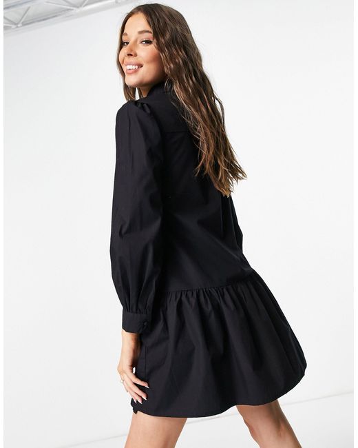 black frill hem shirt dress
