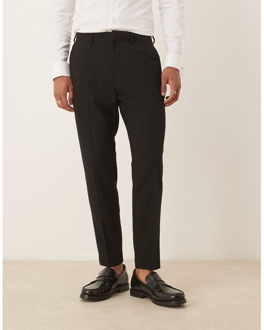 Pantalones De Traje Negros De Corte Tapered De Sarga De ASOS de hombre de color Black