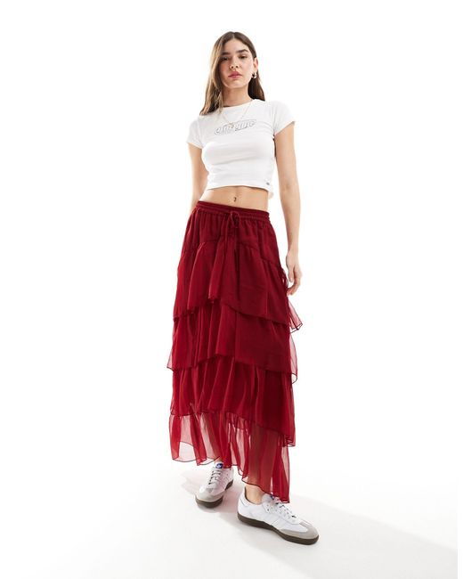 Miss Selfridge Red Chiffon Tie Maxi Skirt