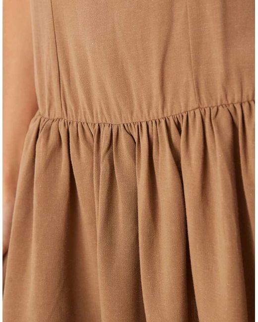Vestido Corto Color Moca Con Cintura Baja De Mezcla De Lino De ASOS de color Natural