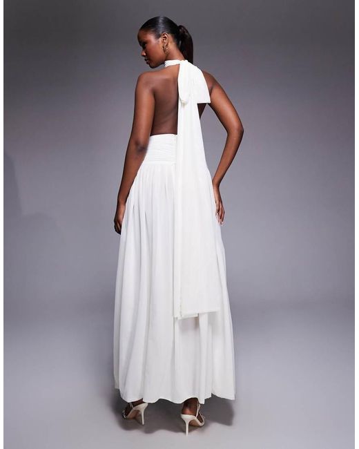 HEIRESS BEVERLY HILLS Gray High Neck Halterneck Tie Back Ruched Dropped Waist Open Back Maxi Dress