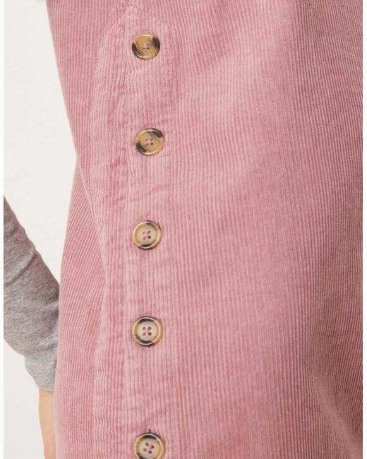 Nobody's Child Pink Cord V-neck Pinafore Button Side Mini Dress