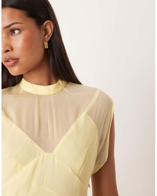 ASOS Natural High Neck Hanky Hem Chiffon Maxi Dress