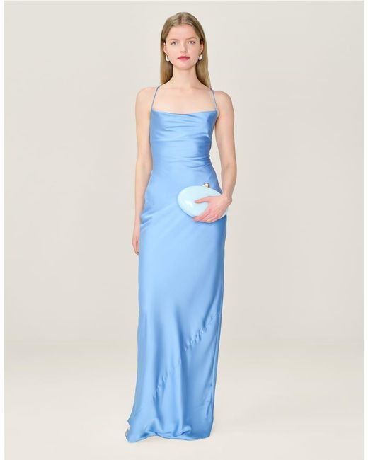 OMNES Blue Dresses Ginny Satin Maxi Dress With Tie-Back