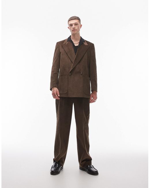 Topman Brown Oversized Double Breasted Cord Suit Jacket for men