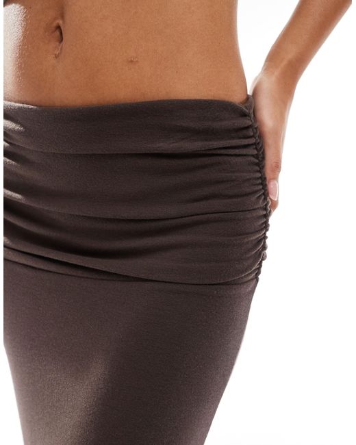 4th & Reckless Brown Fold-over Ruched Side Maxi Skirt