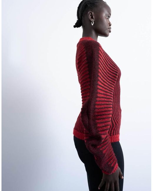 TOPSHOP Red Cocoon Plated Ribbed Jumper