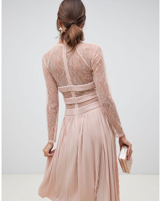 asos lace pinafore pleated midi dress