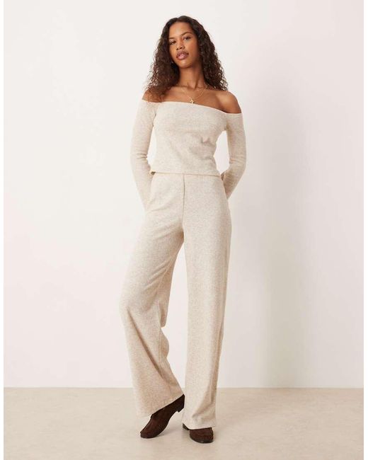 Top Con Escote Bardot De Canalé Cepillado De (Parte De Un Conjunto)-Neutro ASOS de color Natural