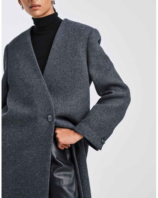 ASOS Blue Premium Wool Blend Collarless Coat