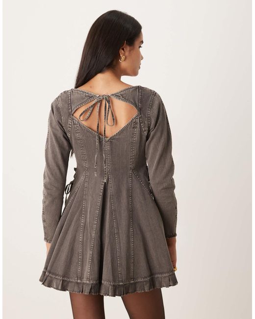ASOS Natural V Neck Washed Lace Up Side Skater Mini Dress
