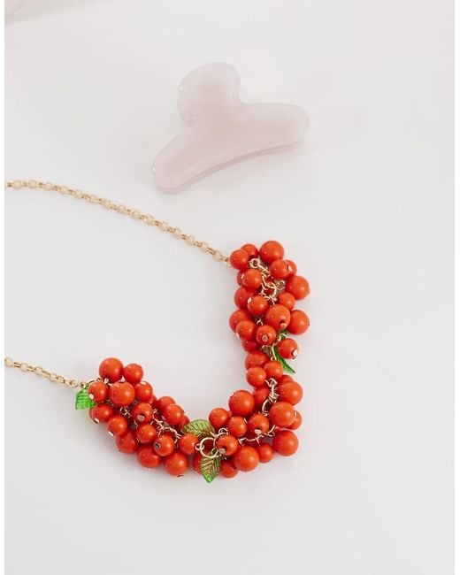 ASOS Statement Necklace With Red Berry Beads