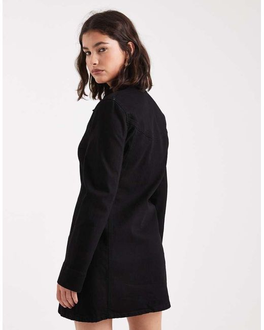 ASOS Black Denim Mini Shirt Dress With Flare Hem