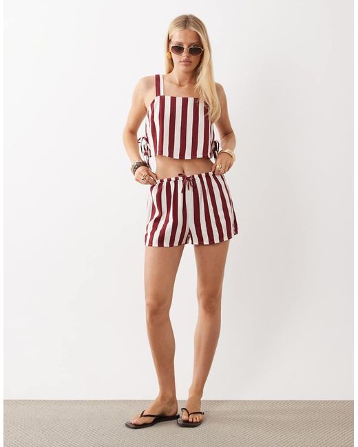 Nobody's Child Red Pillar Linen Blend Drawstring Shorts