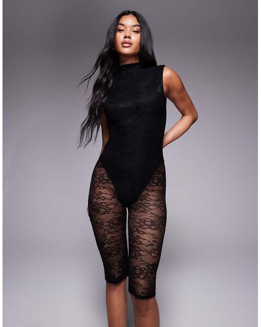 ASOS Black Lace Capri Cowl Back Jumpsuit