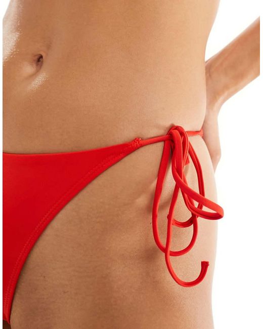 Monki Red Mix And Match Tie Side Bikini Bottoms