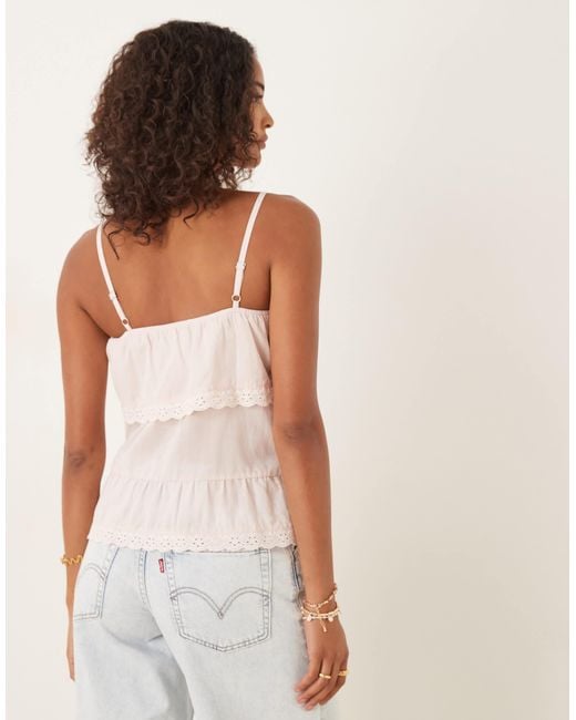ASOS White Cotton Babydoll Lace Trim Cami Top