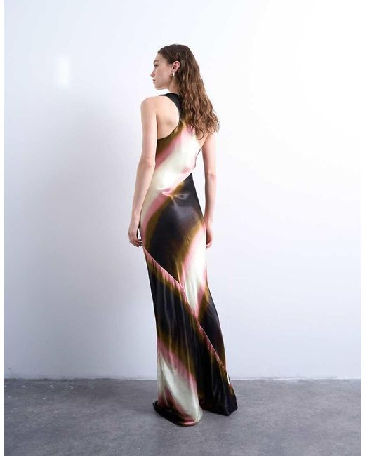 TOPSHOP Brown Racer Neck Satin Bias Maxi Dress