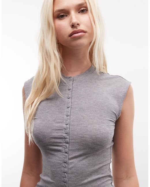 Weekday Gray Button Front Top