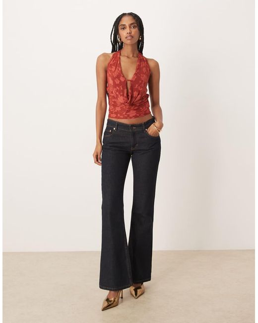 Motel Red Yukari Burnout Mesh Floral Plunge Halter Top