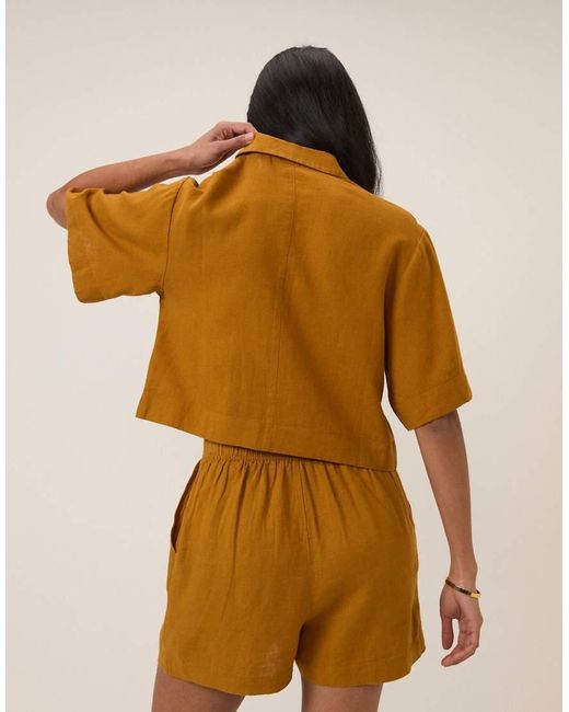 Nobody's Child Yellow Linen-Blend Cropped Shirt