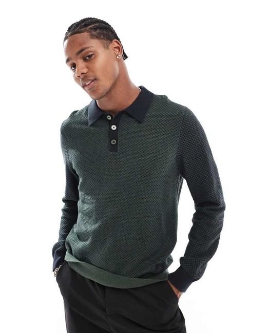 Paul Smith Gray Long Sleeve Knit Polo With Logo for men