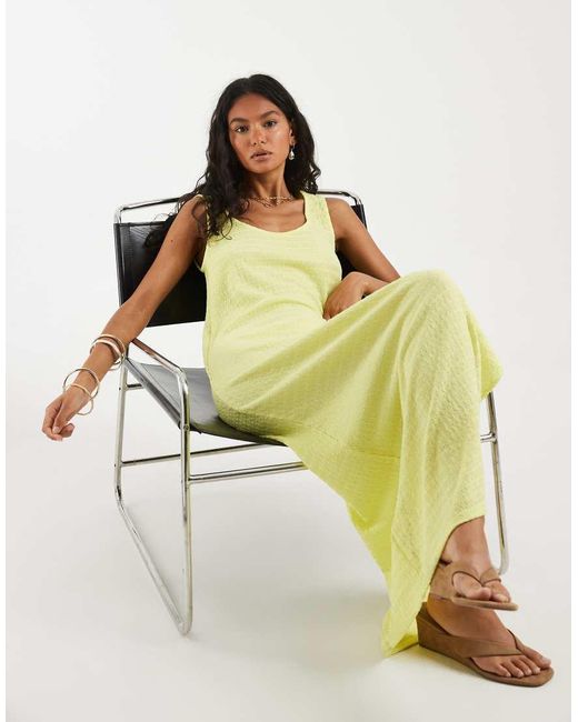 Pieces Yellow Reversible Textured Jersey Maxi Dress