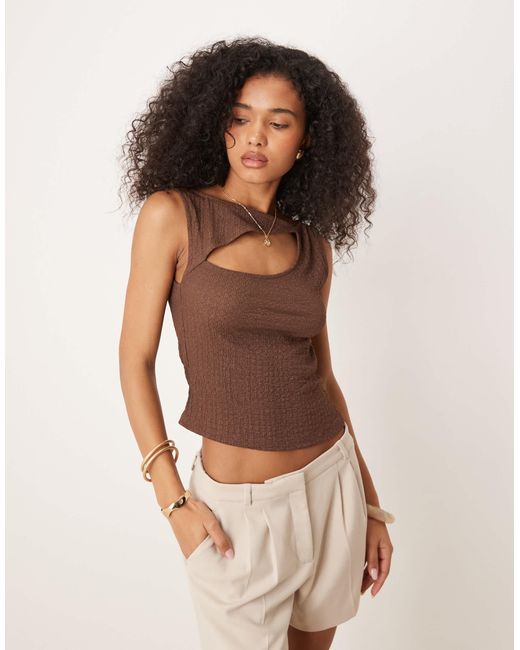 ASOS Brown Slash Neck Cut Out Vest With Pearlised Button Detail