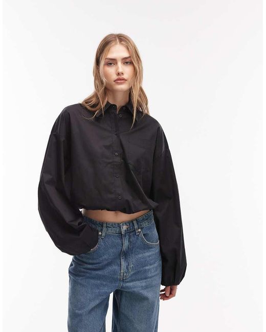 & Other Stories Blue Cotton Cropped Shirt With Tie Waist