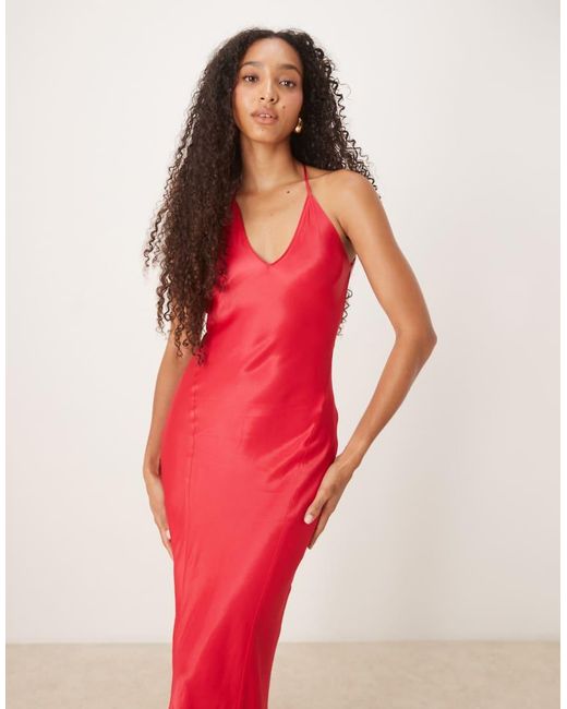 ASOS Red Satin Seam Detail Maxi Dress