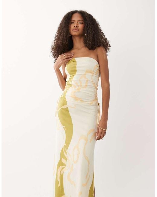 ASOS Natural Bandeau Ruched Side Midi Dress