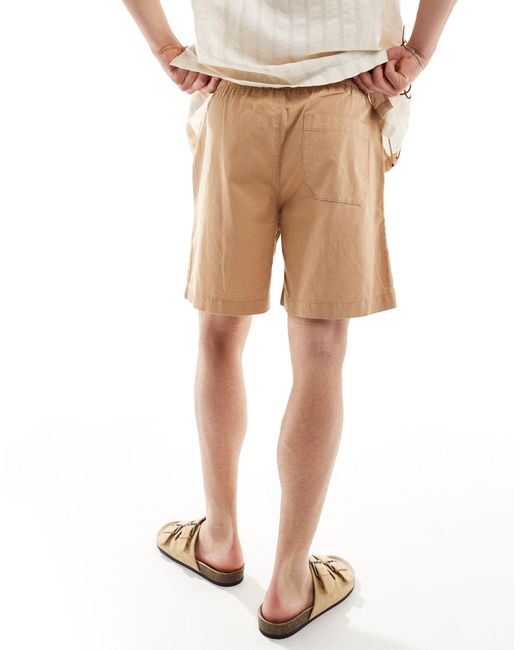 ASOS Pink Wide Mid Length Linen Shorts With Elasticated Waist for men