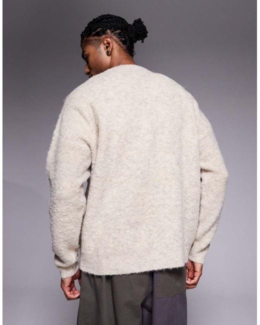 ASOS Gray Oversized Knit Boucle Crew Neck Sweater for men