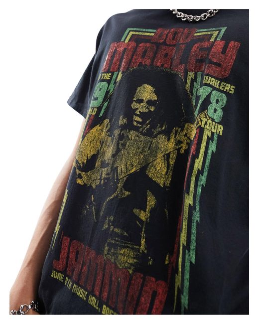 T-shirt nera unisex con stampa "bob marley" di Reclaimed (vintage) in Blue