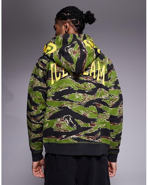 ICECREAM Gray Smile Tiger Stripe Camo Full Zip Through Hoodie for men