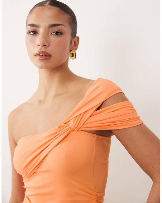ASOS Orange Polyamide Twist Shoulder Ruched Top