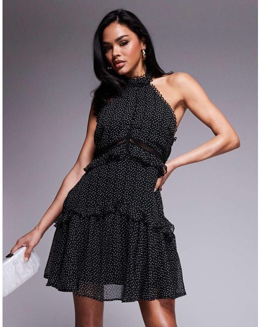 ASOS Blue Lace Insert Halter Tiered Mini Dress