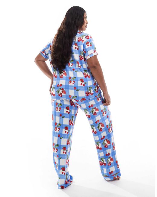 Chelsea Peers Blue Curve Short Sleeve Revere And Trouser Pyjama Set