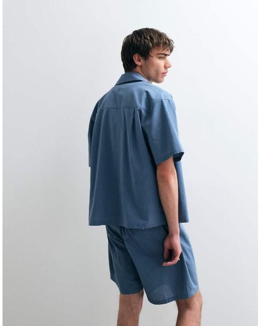 ASOS COLLECTIVE Blue Cotton Shorts With Linen for men