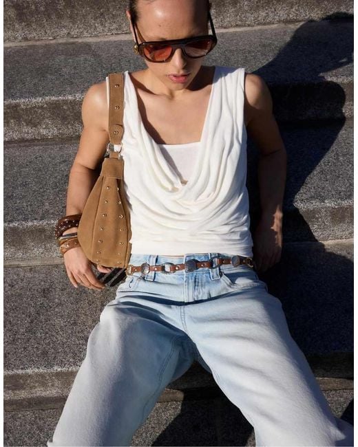 Stradivarius White Draped Double-Layer T-Shirt