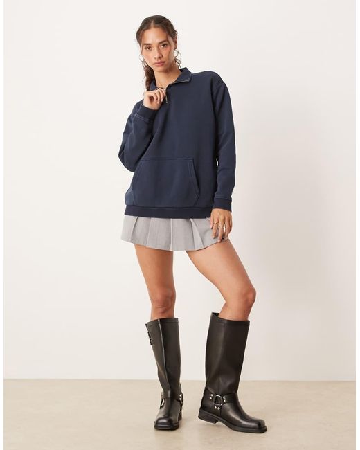Brave Soul Blue Quarter Zip Funnel Neck Sweatshirt
