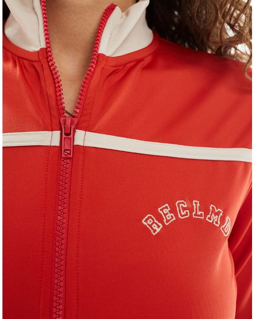 Reclaimed (vintage) Red Zip Up Sports Track Jacket Co-ord With Stripe And Funnel Neck
