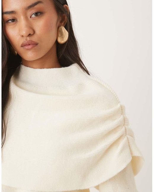 Pretty Lavish Natural Knitted Exaggerated Collar Relaxed Jumper