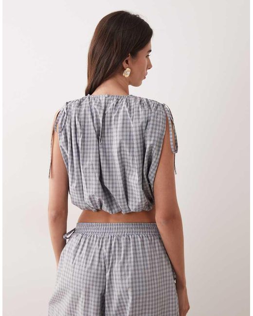Ghospell Gray Cotton Bubble Drawstring Detail Top