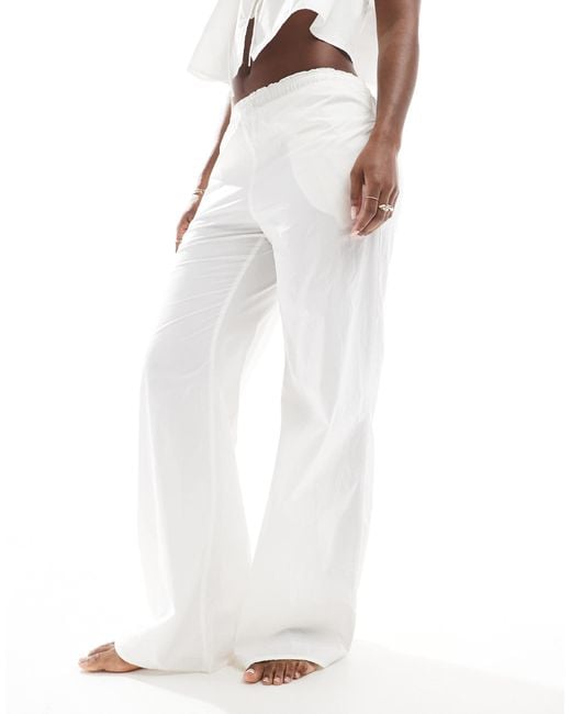 Monki White Mix And Match Poplin Wide Leg Pyjama Trousers